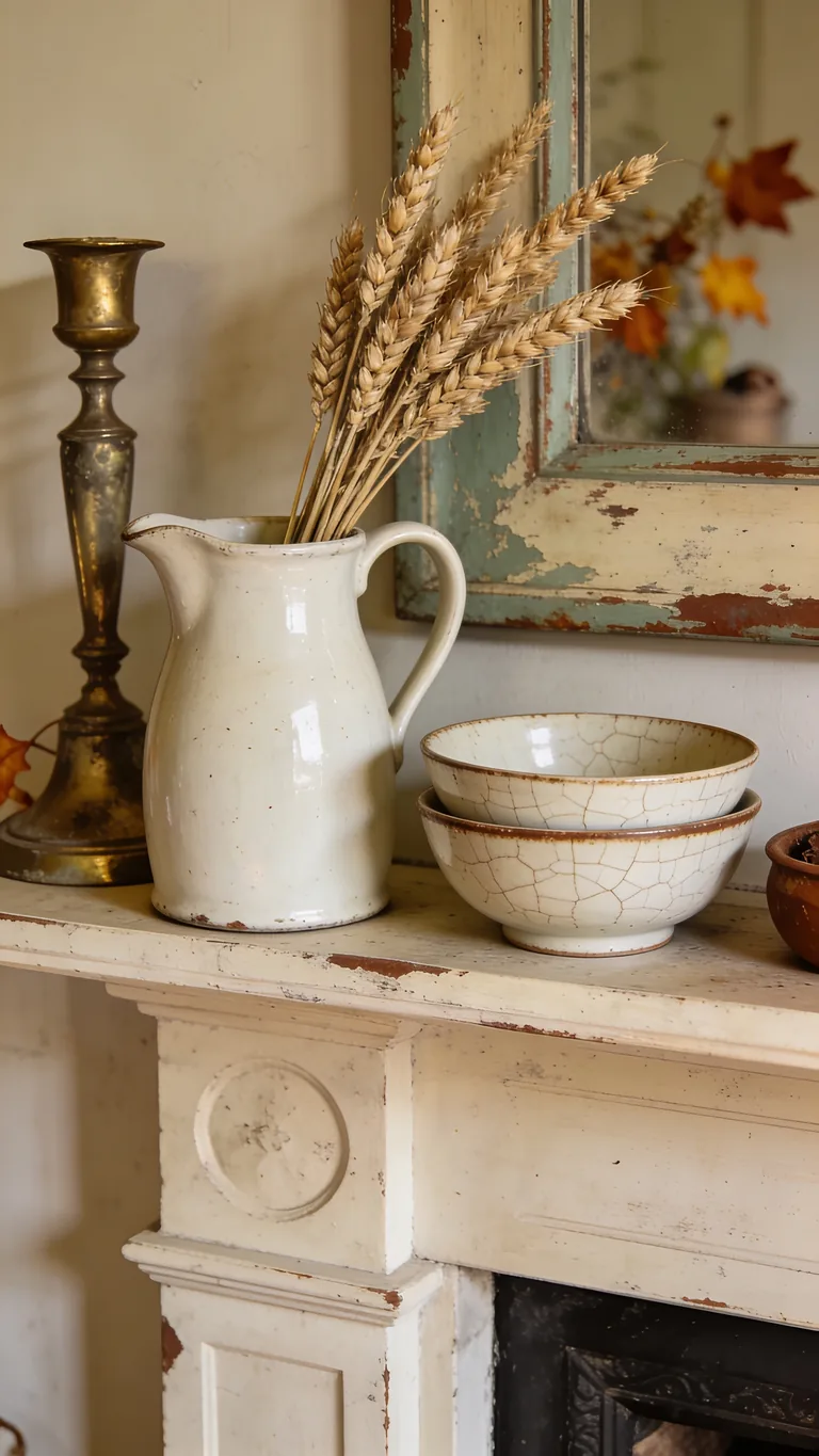 Mix in Some Ironstone - vintage fall mantel decor idea