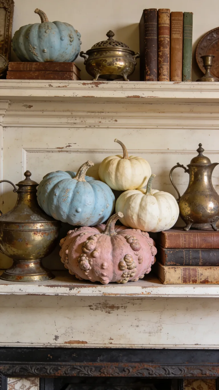 Bring in Heirloom Pumpkins - vintage fall mantel decor idea