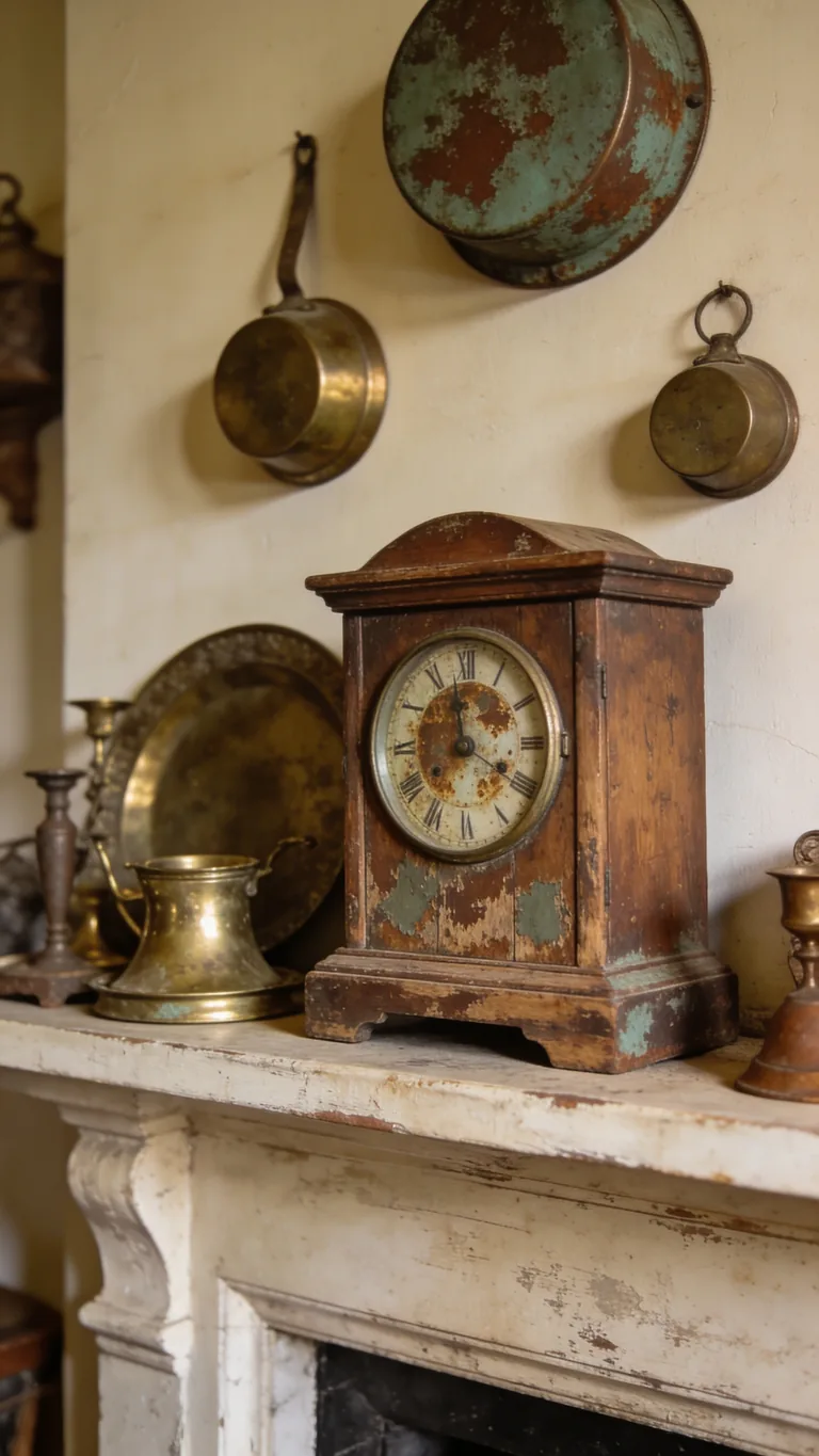 Add a Vintage Clock - vintage fall mantel decor idea