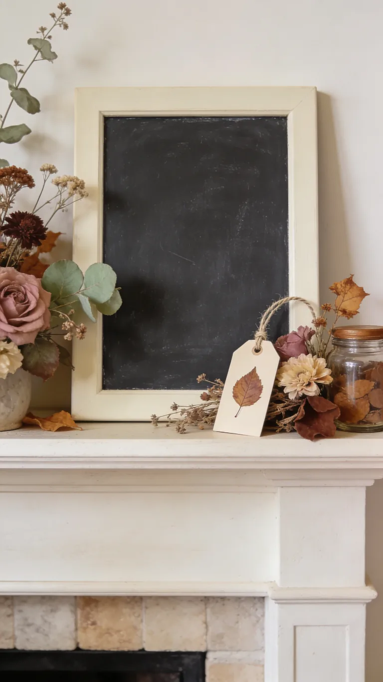 Add a Sweet Handwritten Sign - cottagecore fall mantel decor idea