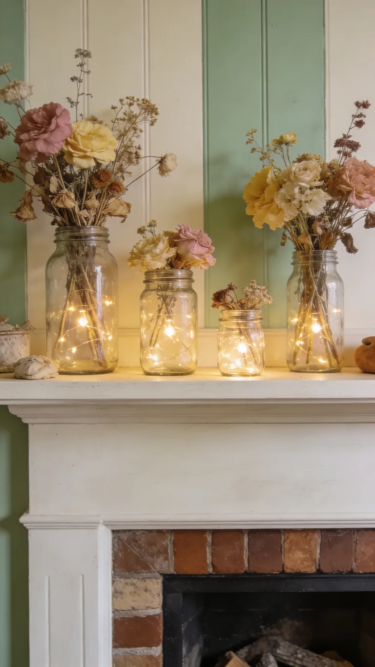 Display Mason Jars - cottagecore fall mantel decor idea