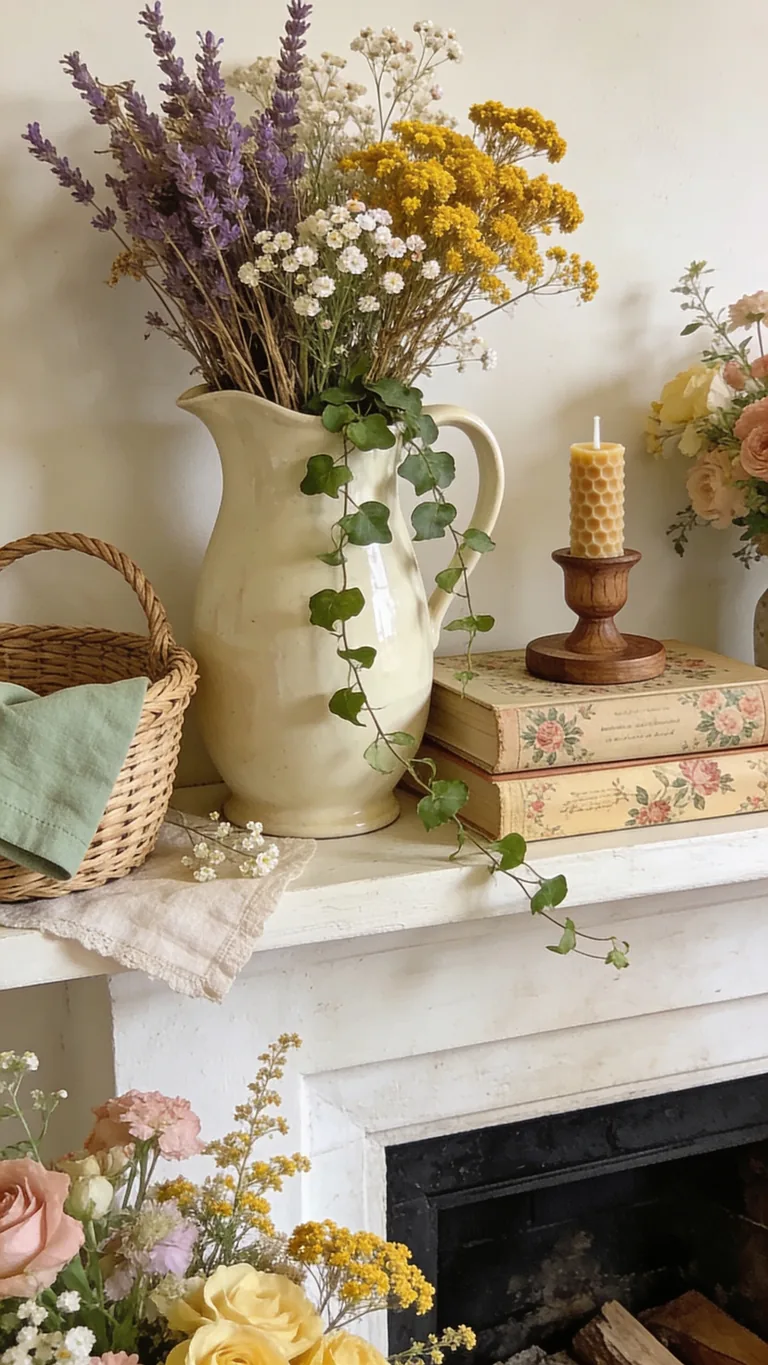 Echo Your Cottage Living Room - cottagecore fall mantel decor idea