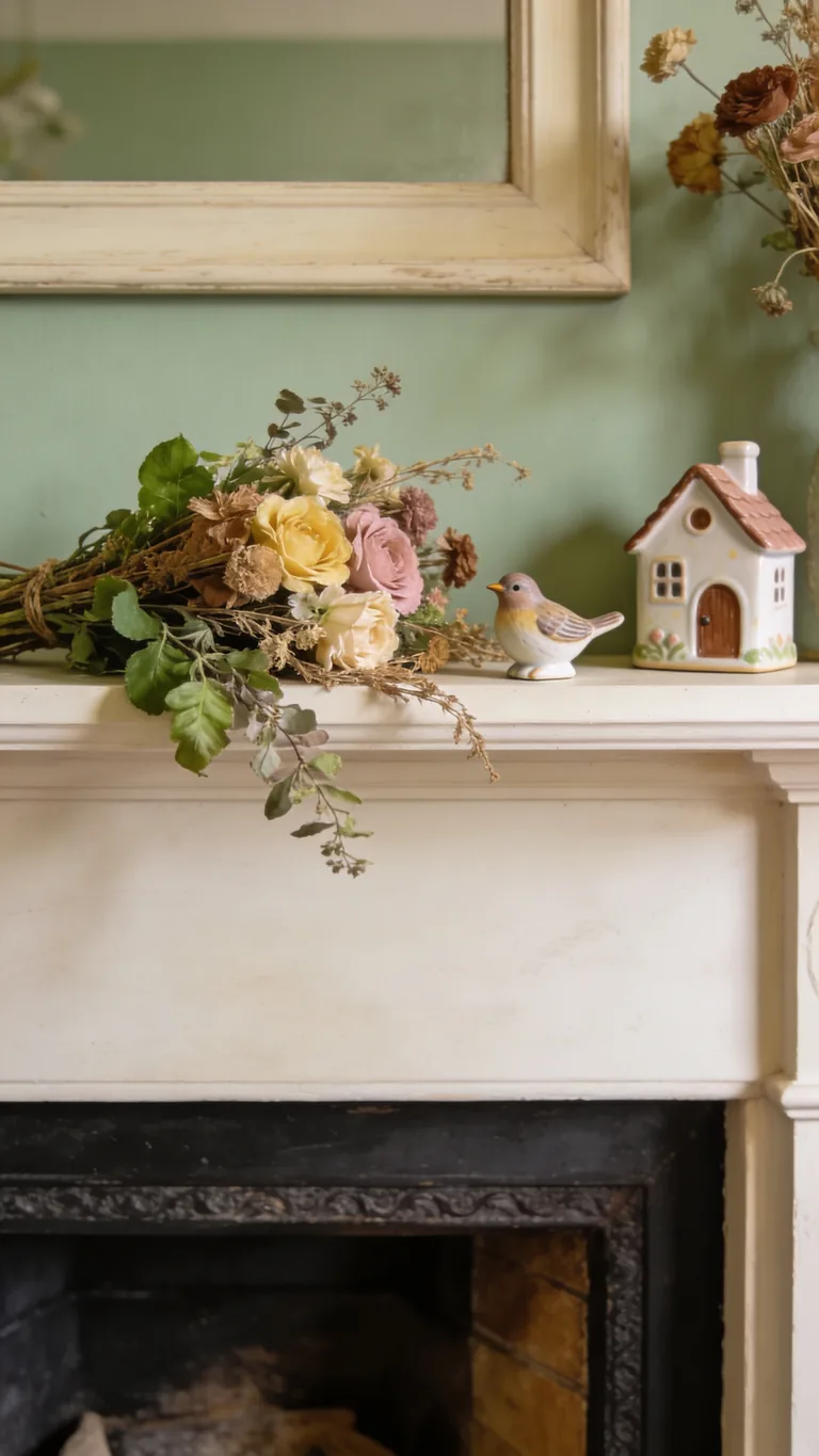 Add a Little Whimsy - cottagecore fall mantel decor idea