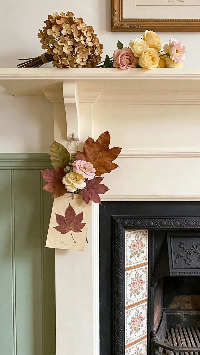 Finish With a Garden-Gathered Touch - cottagecore fall mantel decor idea