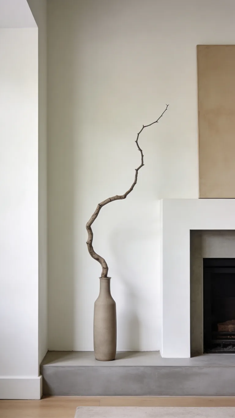 Use a Single Sculptural Branch - minimalist fall mantel decor idea