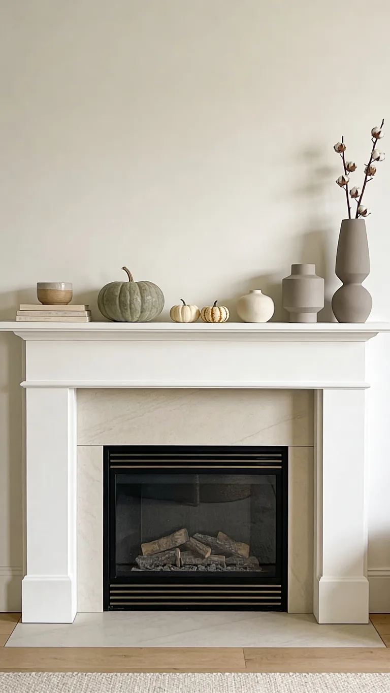 Keep the Mantel Low and Long - minimalist fall mantel decor idea