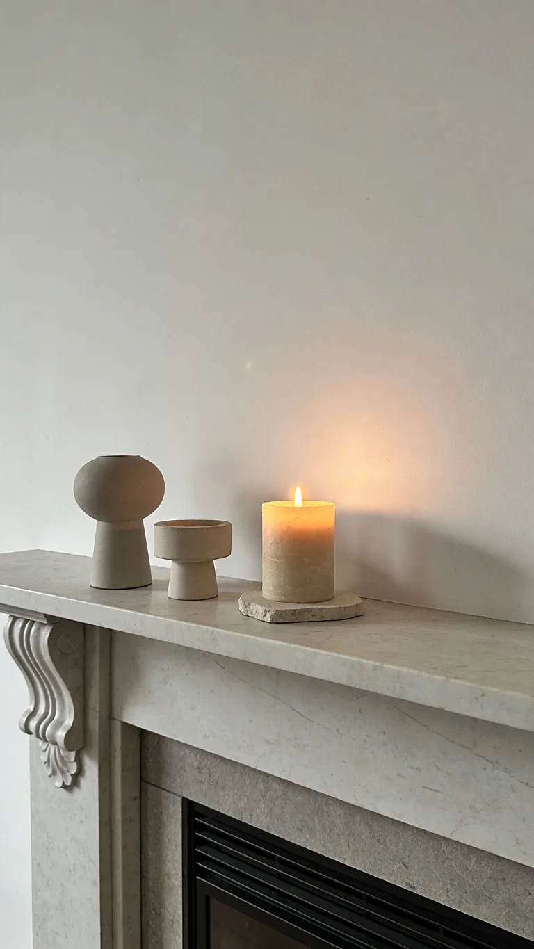 Add Soft, Even Lighting - minimalist fall mantel decor idea