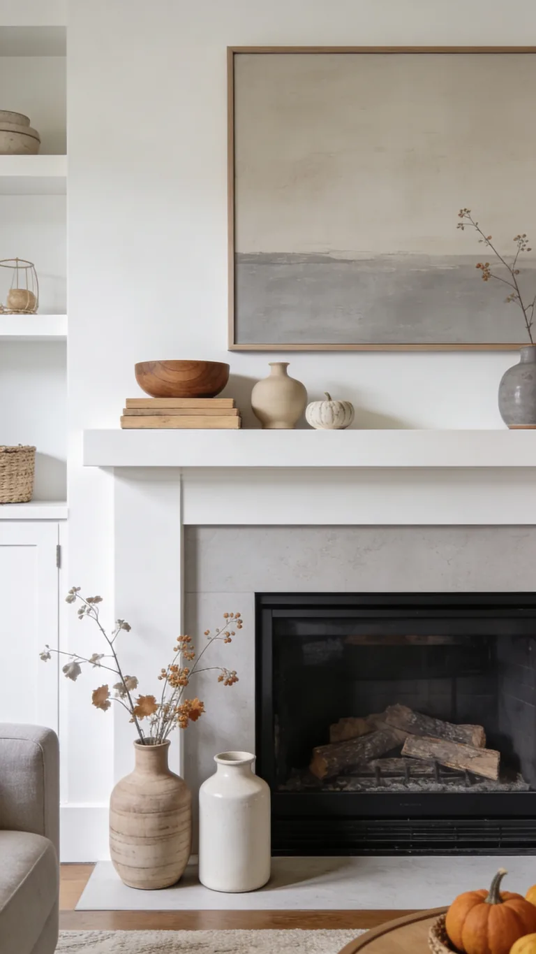 Echo Your Modern Living Room - minimalist fall mantel decor idea