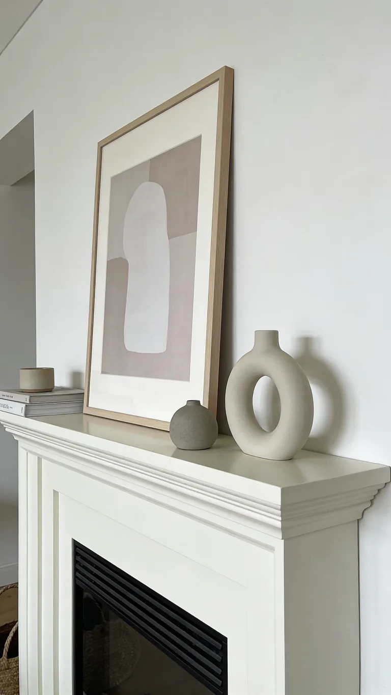 Lean a Single Piece of Art - minimalist fall mantel decor idea