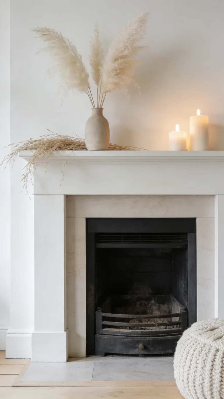Add Dried Grasses - scandinavian fall mantel decor idea