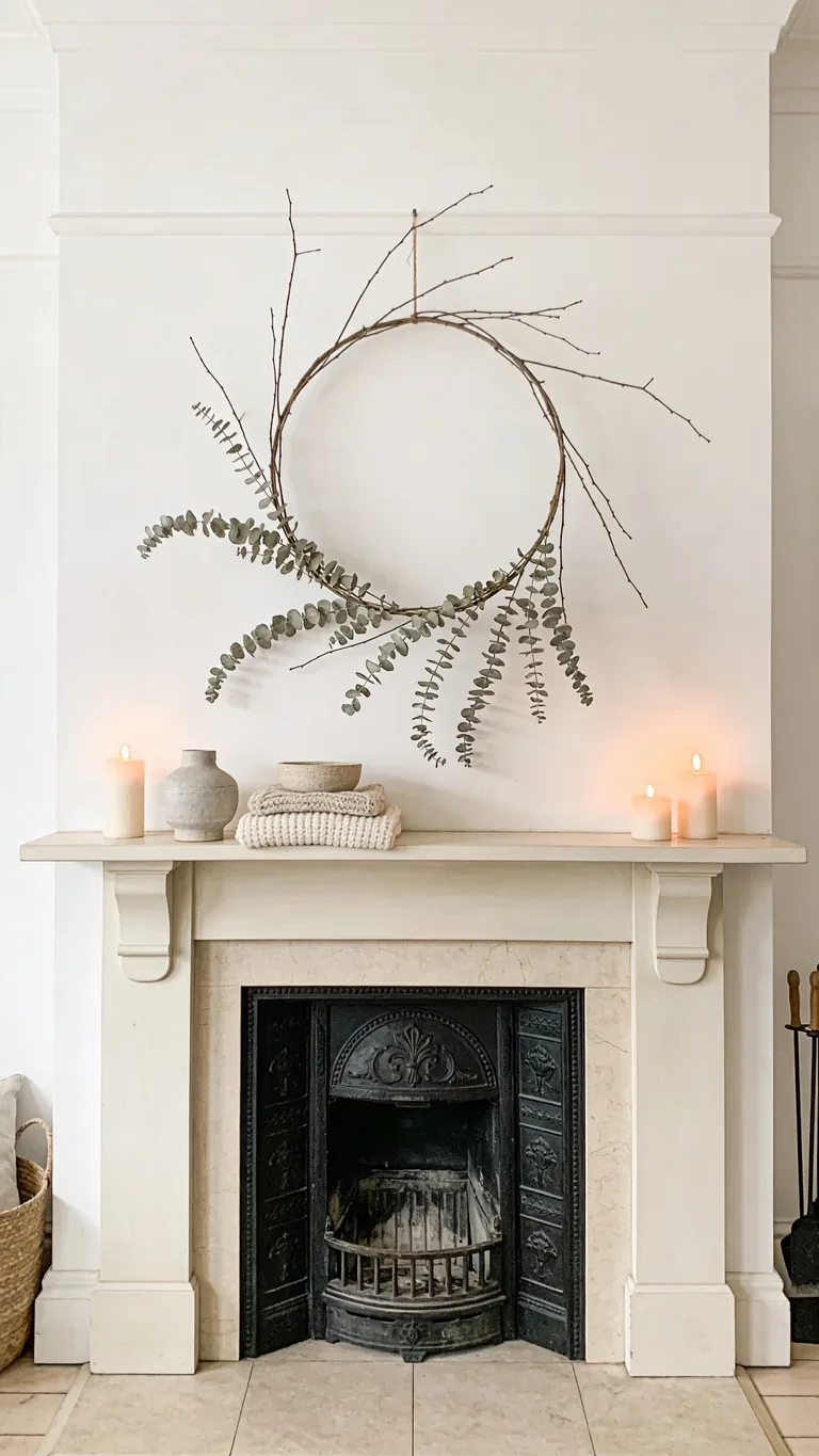 Hang a Simple Wreath - scandinavian fall mantel decor idea