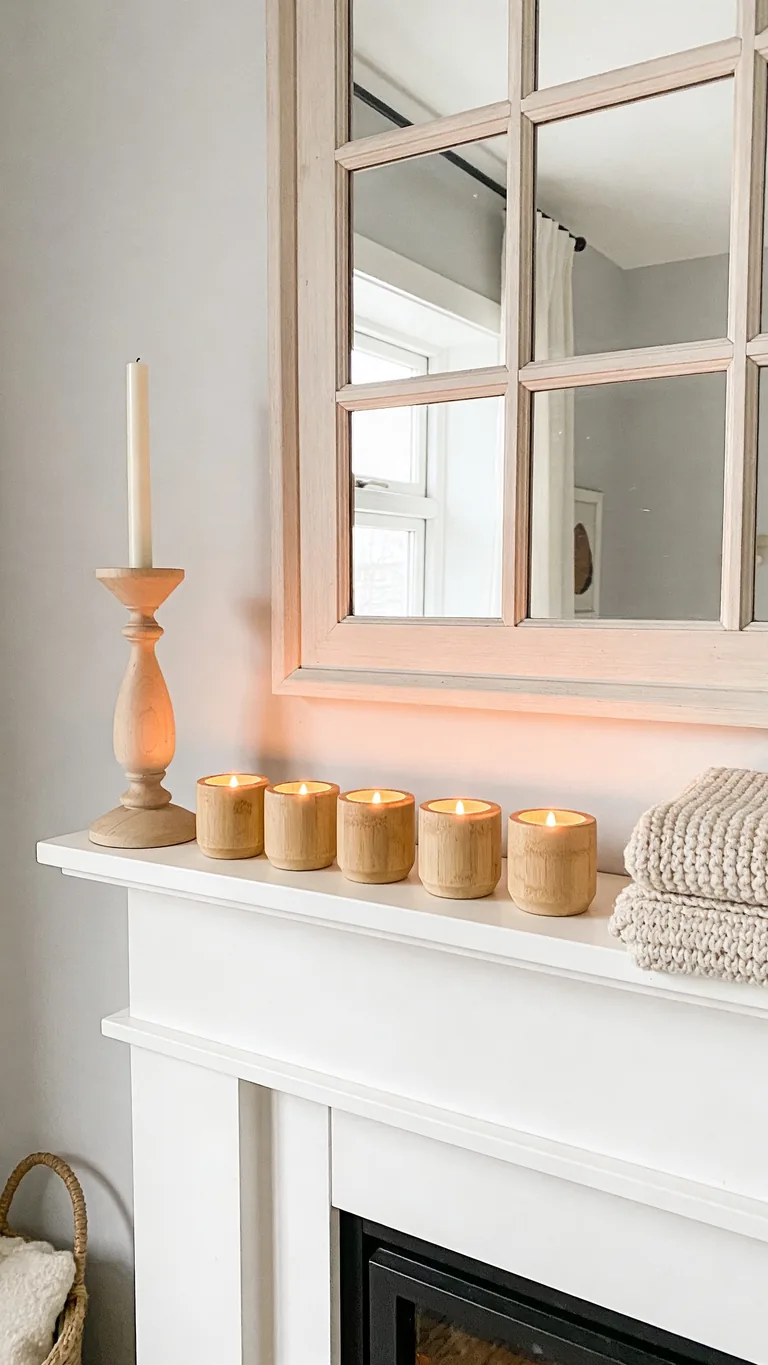 Include a Wooden Candle Holder - scandinavian fall mantel decor idea