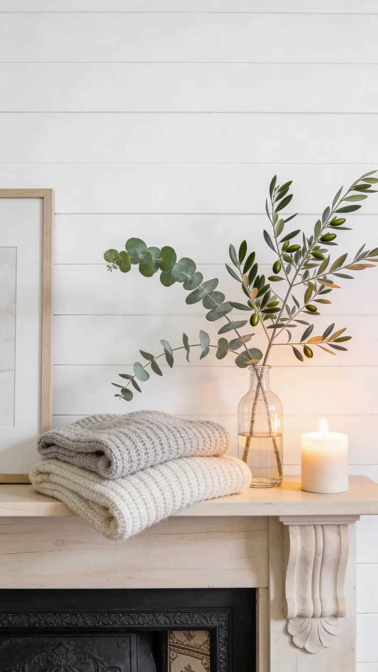 Use Greenery in Glass - scandinavian fall mantel decor idea
