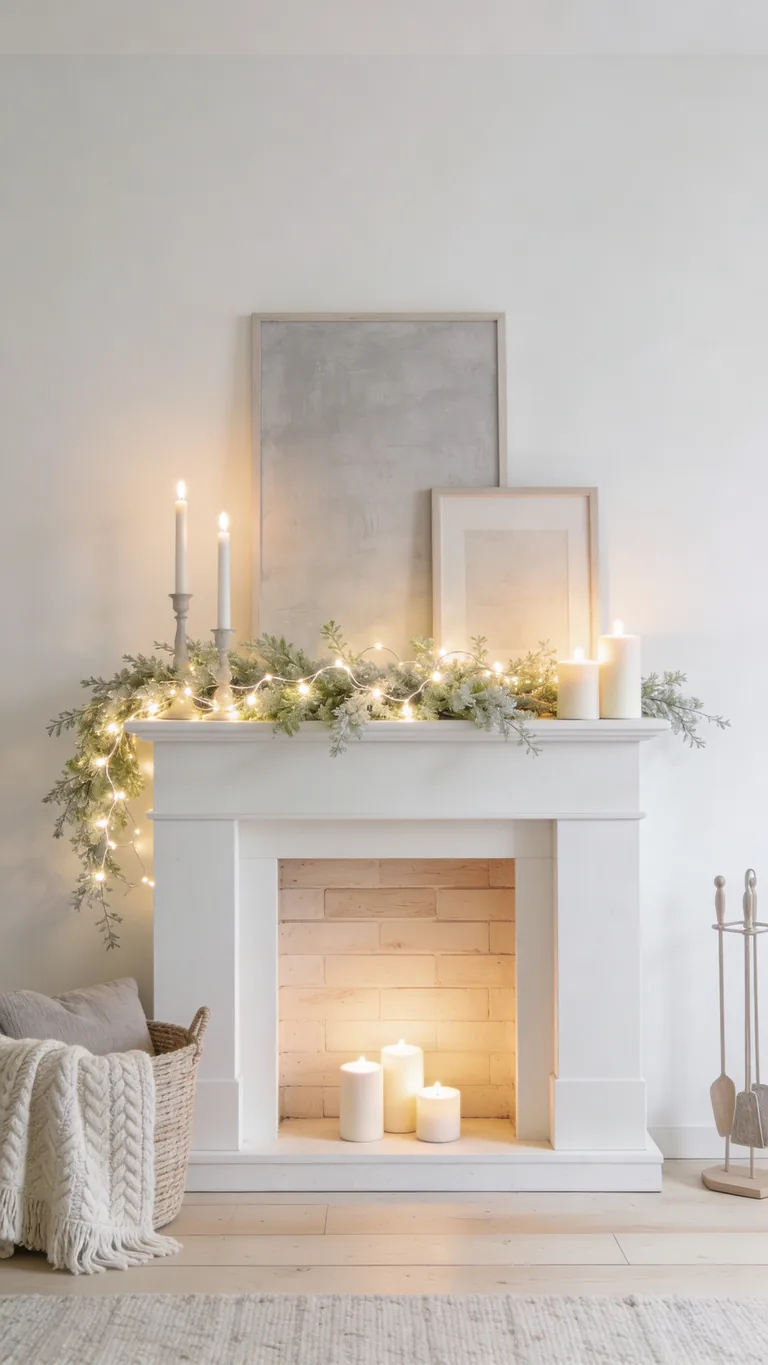 Add Cozy Warm Lighting - scandinavian fall mantel decor idea