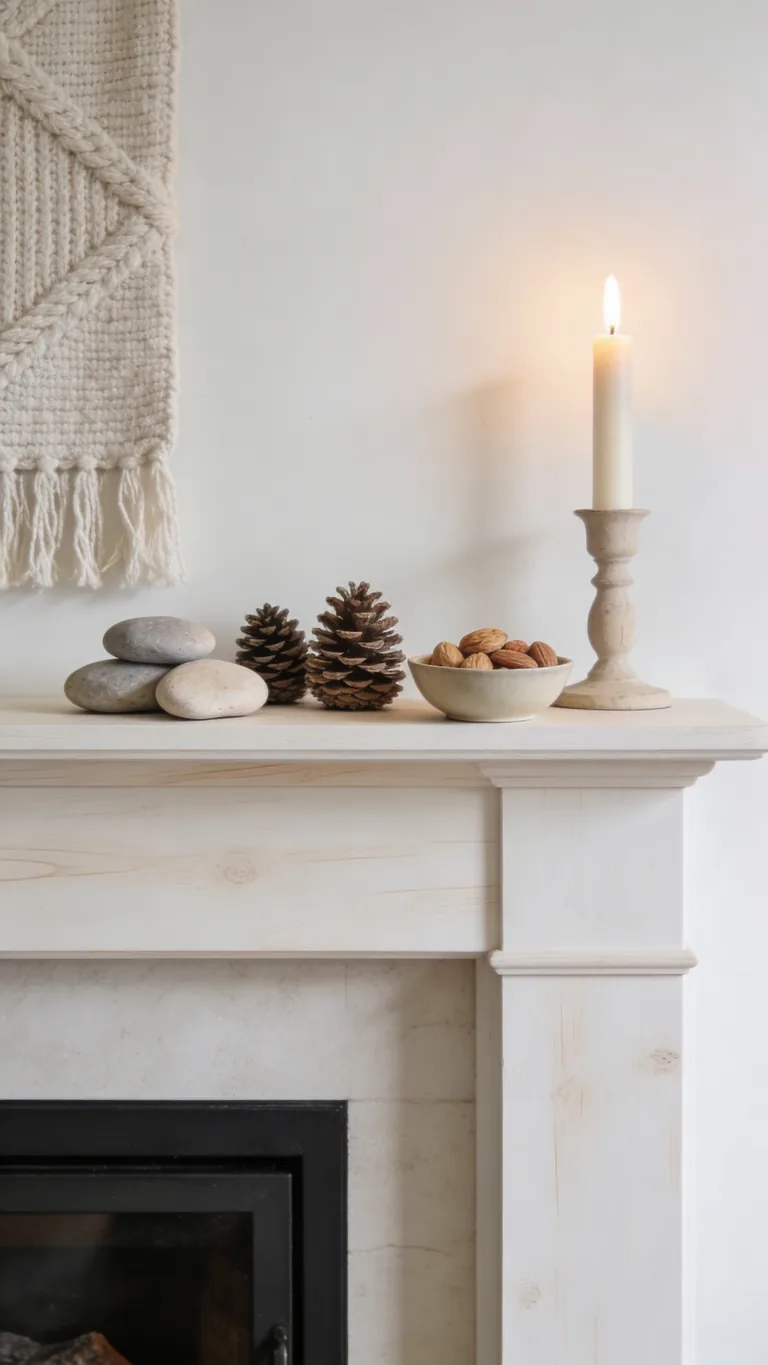 Display a Few Natural Objects - scandinavian fall mantel decor idea