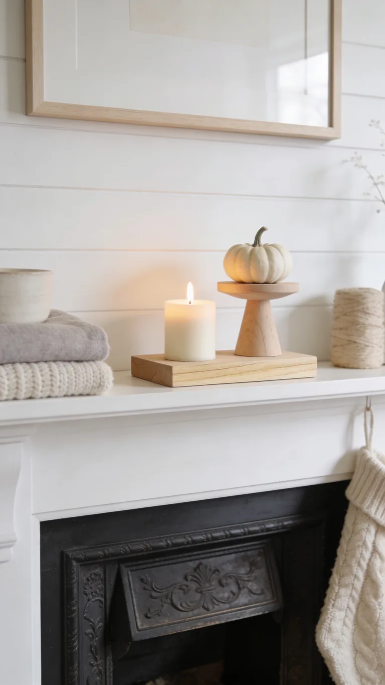 Try a Pale Wood Riser - scandinavian fall mantel decor idea