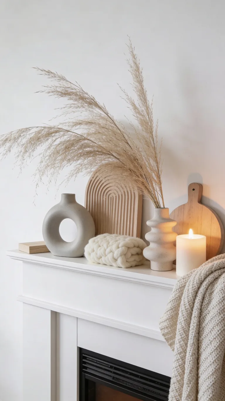 Mix Soft Textures Together - scandinavian fall mantel decor idea