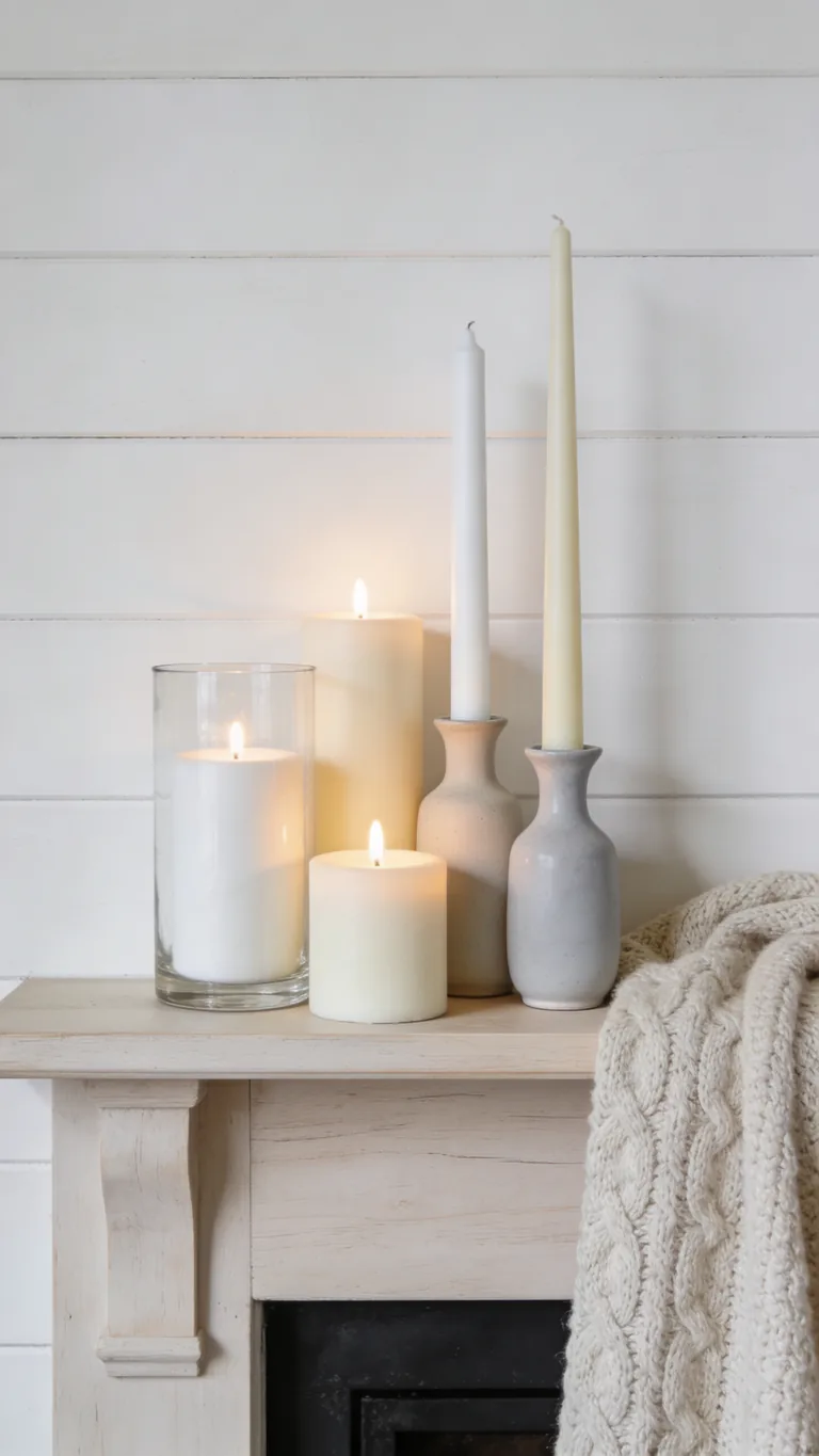 Keep Candles Simple and Plentiful - scandinavian fall mantel decor idea