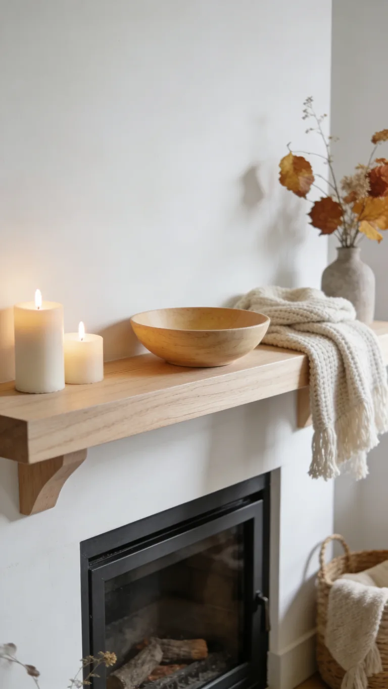 Use Natural Wood Accents - scandinavian fall mantel decor idea