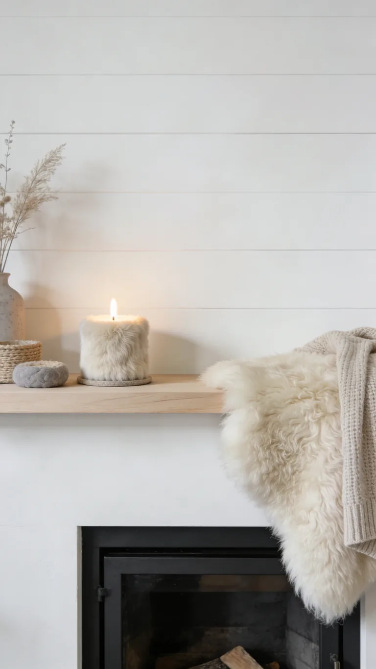 Add Soft Wool or Sheepskin - scandinavian fall mantel decor idea