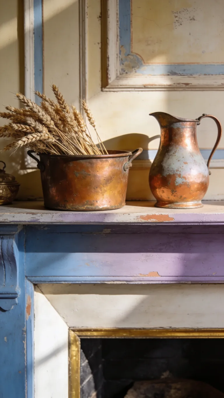 Start With Warm Copper - french country fall mantel decor idea