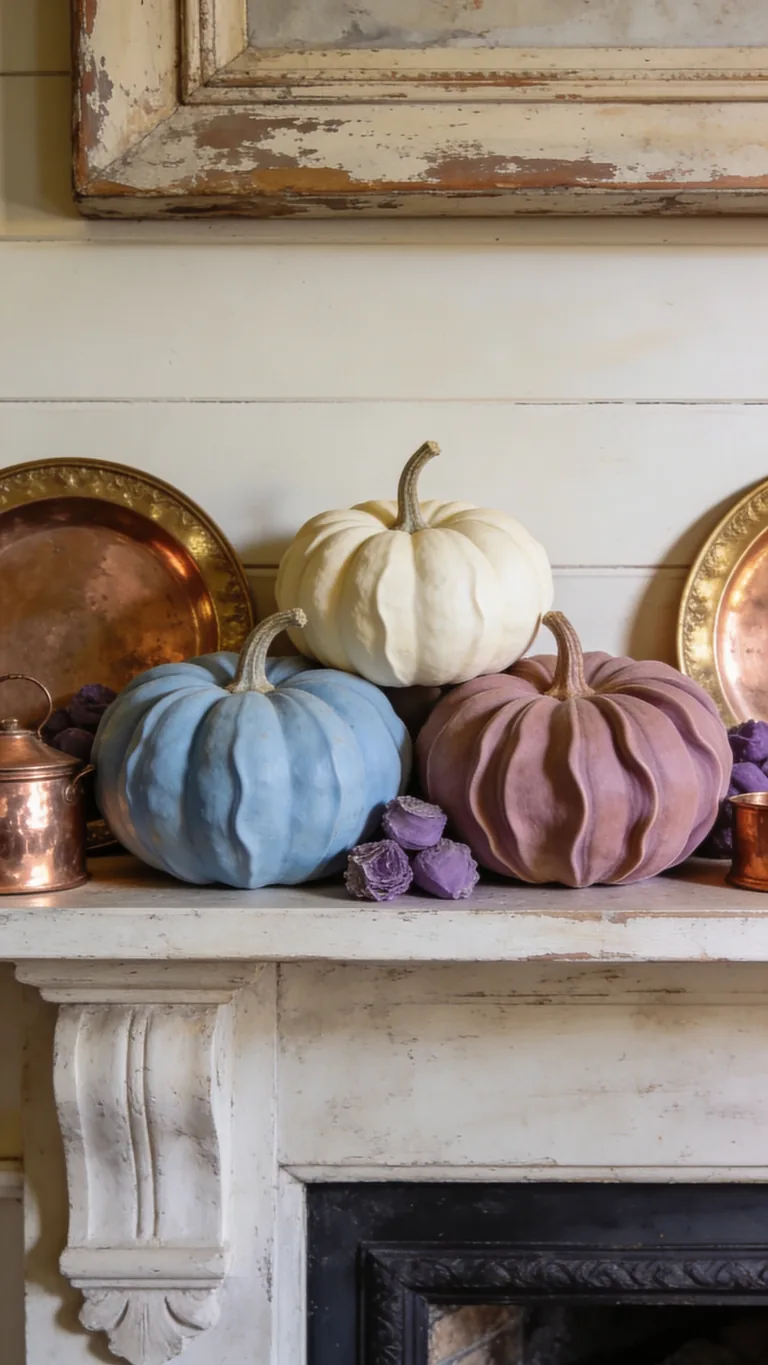 Use Pale Heirloom Pumpkins - french country fall mantel decor idea