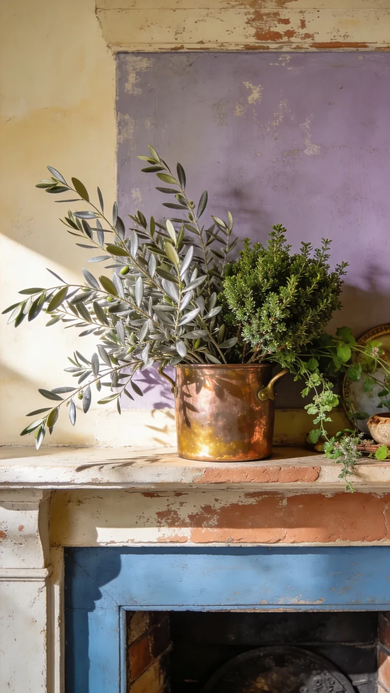 Add Greenery With Olive or Boxwood - french country fall mantel decor idea