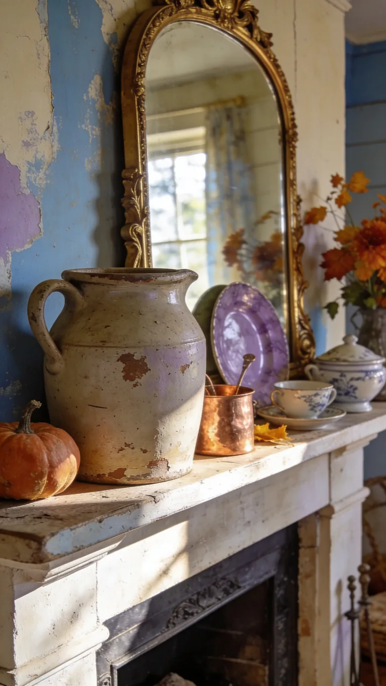 Mix Rustic and Refined - french country fall mantel decor idea