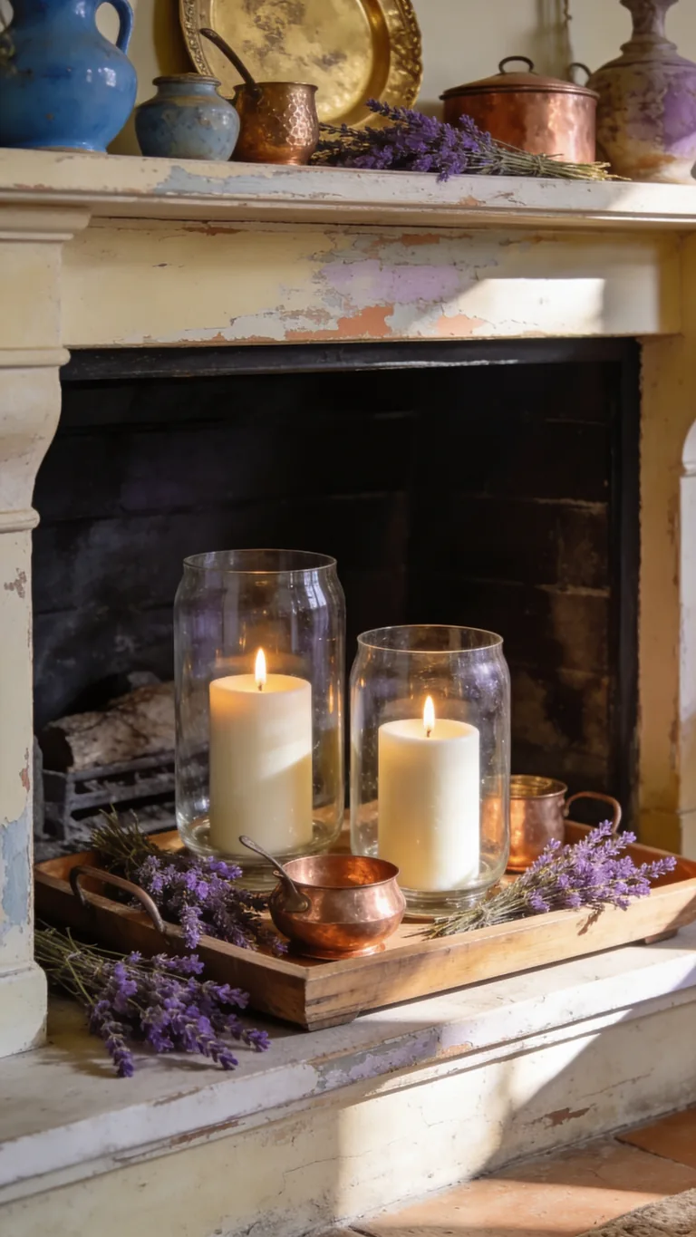 Add Soft Candle Glow - french country fall mantel decor idea