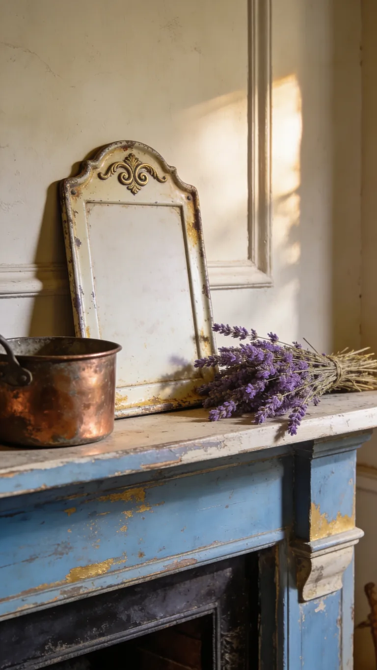 Use a Vintage Sign or Plaque - french country fall mantel decor idea