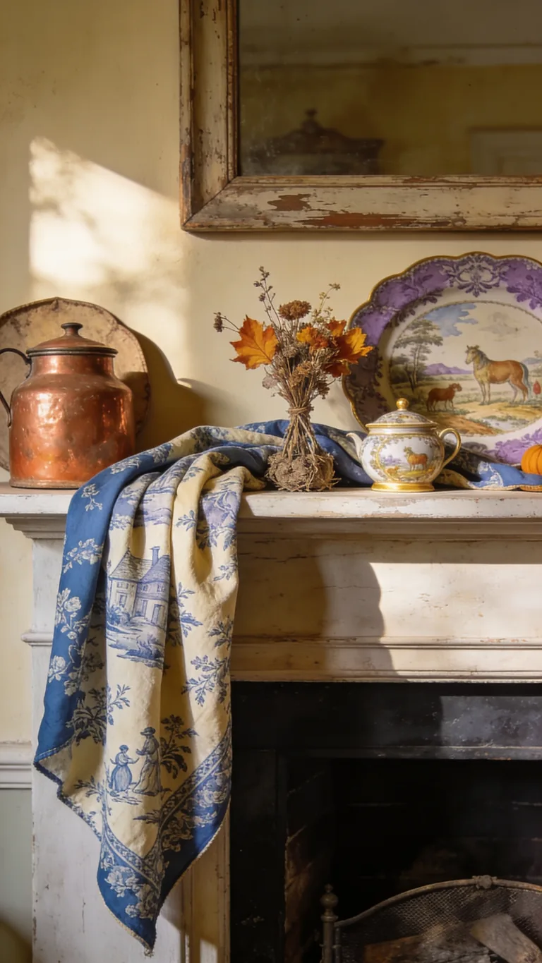 Use a Toile Accent - french country fall mantel decor idea