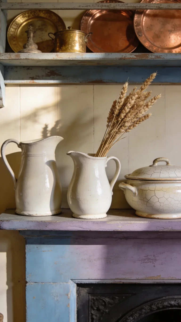 Add Creamy Ironstone - french country fall mantel decor idea