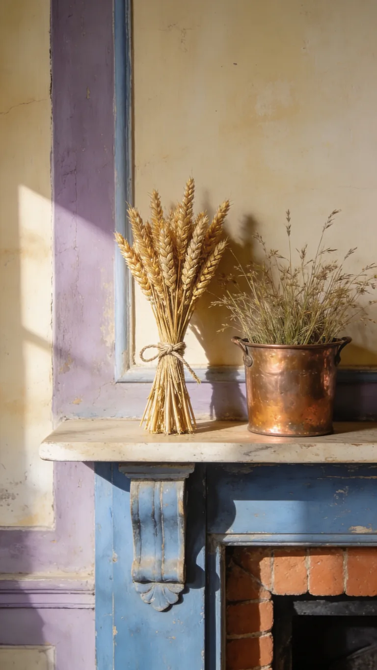 Bring in Dried Wheat and Grasses - french country fall mantel decor idea