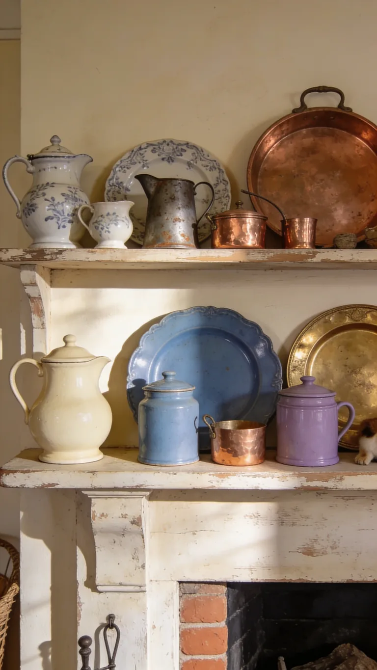 Choose a Muted, Faded Palette - french country fall mantel decor idea