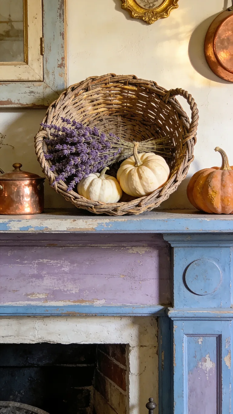 Add a Woven Basket - french country fall mantel decor idea