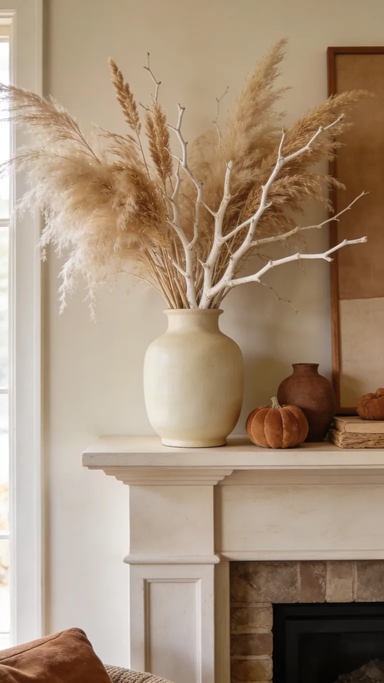 Add a Neutral Vase Arrangement - neutral fall mantel decor idea