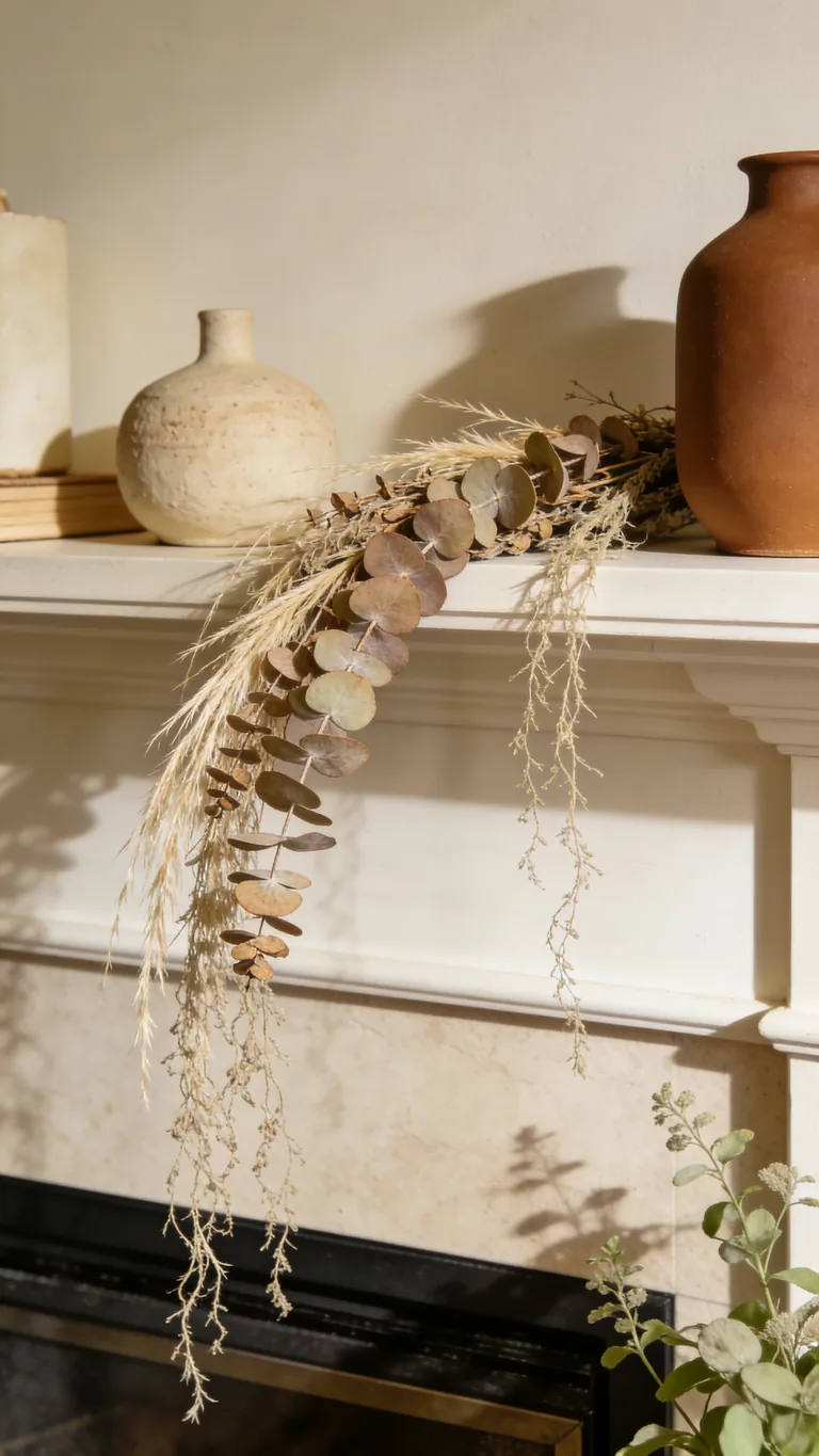 Try a Soft Garland - neutral fall mantel decor idea