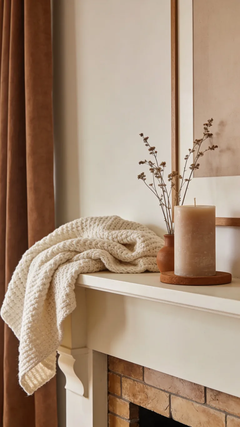 Keep It Cozy With a Throw - neutral fall mantel decor idea