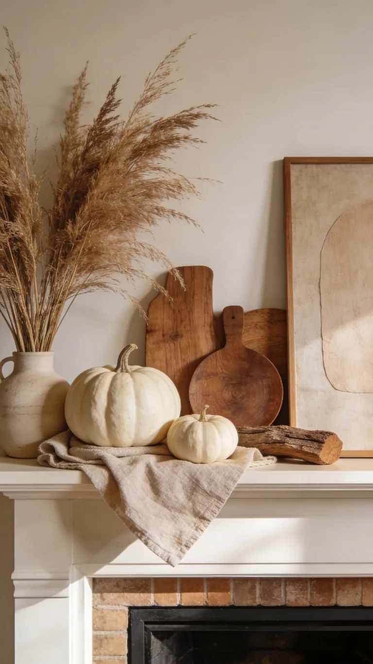 Finish With Effortless Calm - neutral fall mantel decor idea
