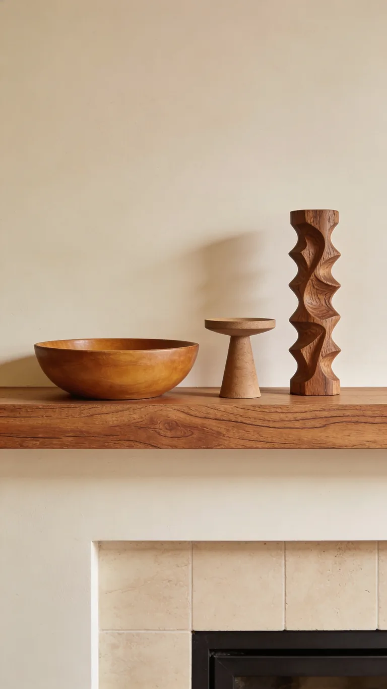 Bring in Natural Wood - neutral fall mantel decor idea