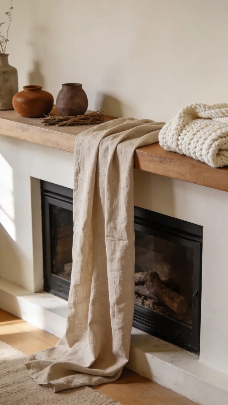 Layer in Linen and Wool - neutral fall mantel decor idea