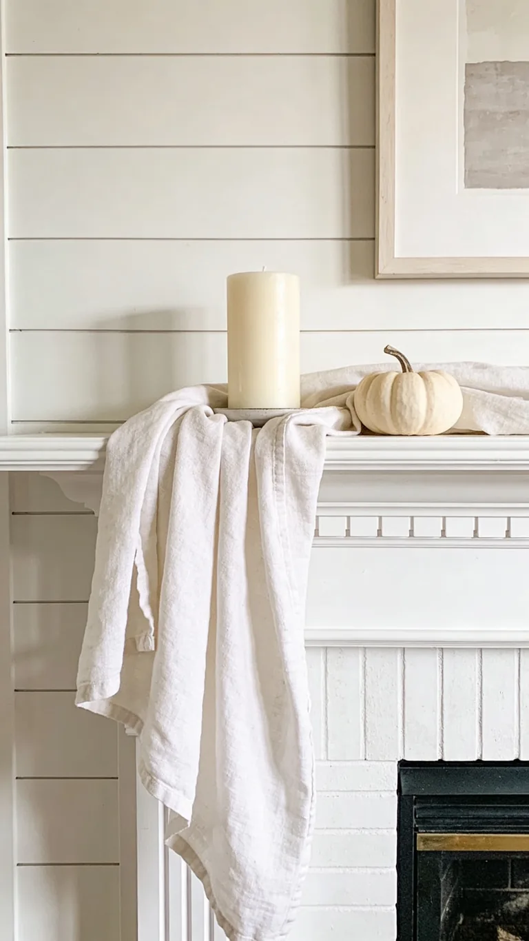 Layer in Soft Linen - white and cream fall mantel decor idea