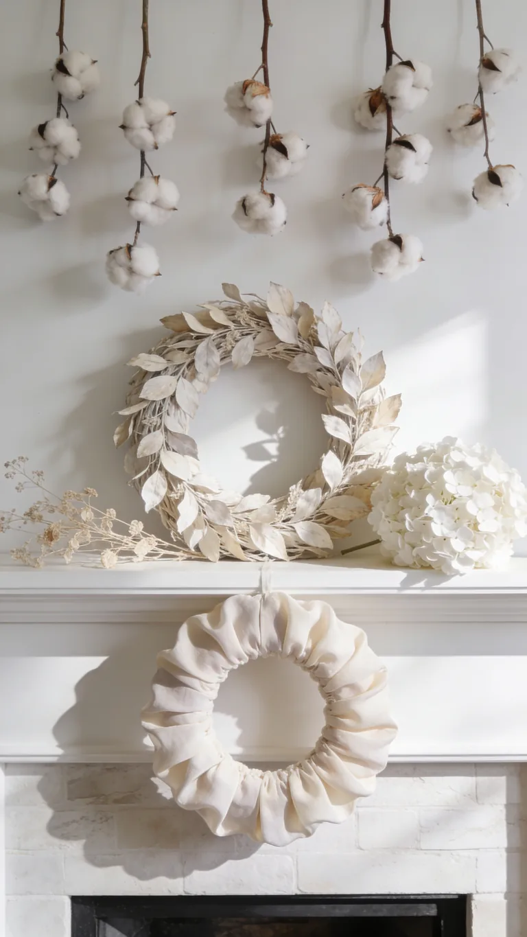 Hang a Pale Wreath - white and cream fall mantel decor idea