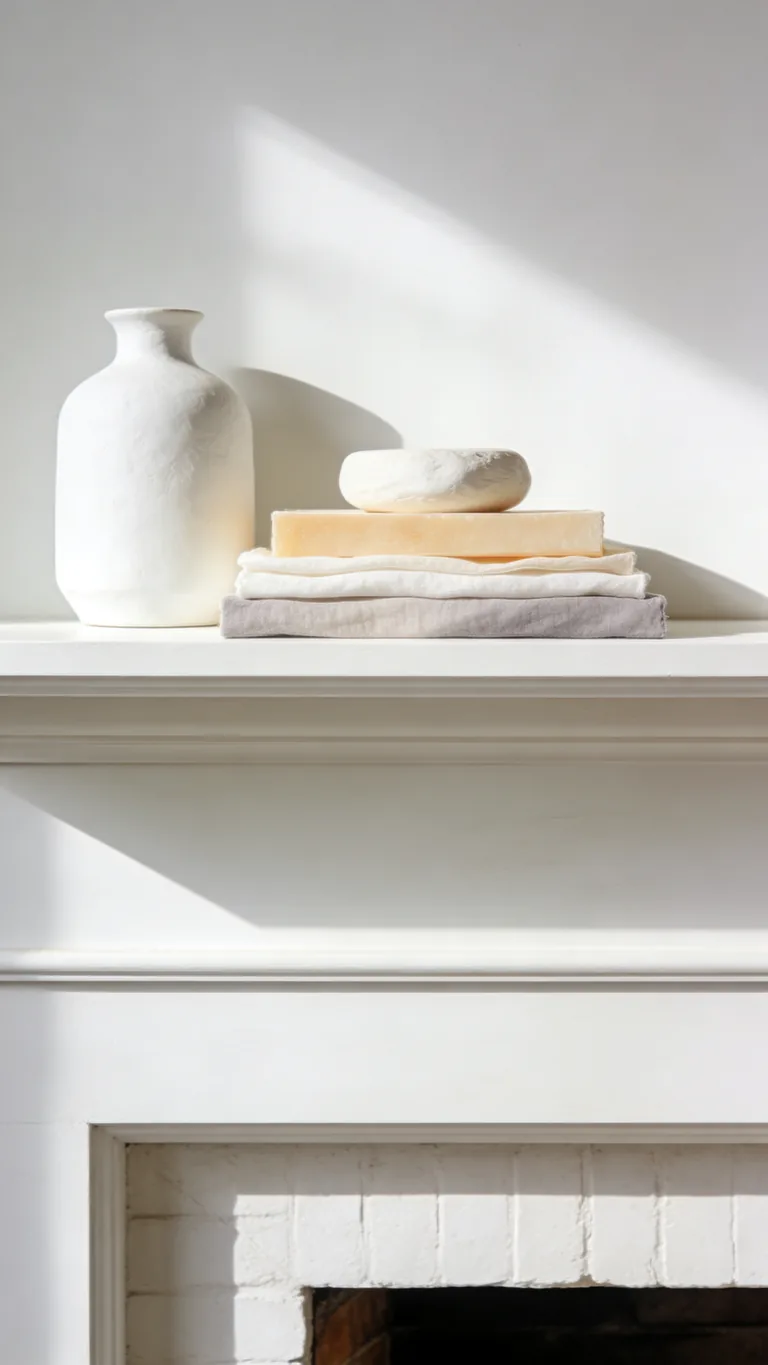 Try Tonal White Layering - white and cream fall mantel decor idea