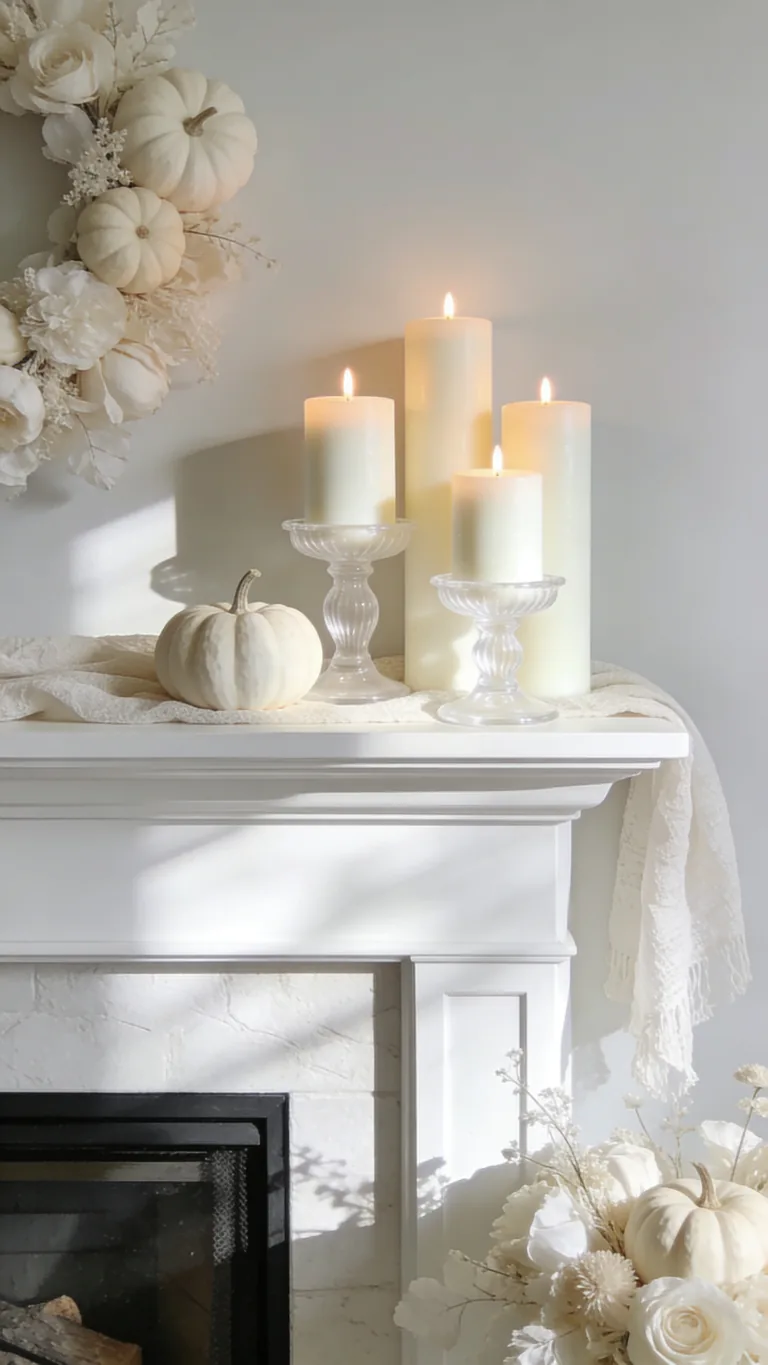 Layer Cream Candles - white and cream fall mantel decor idea