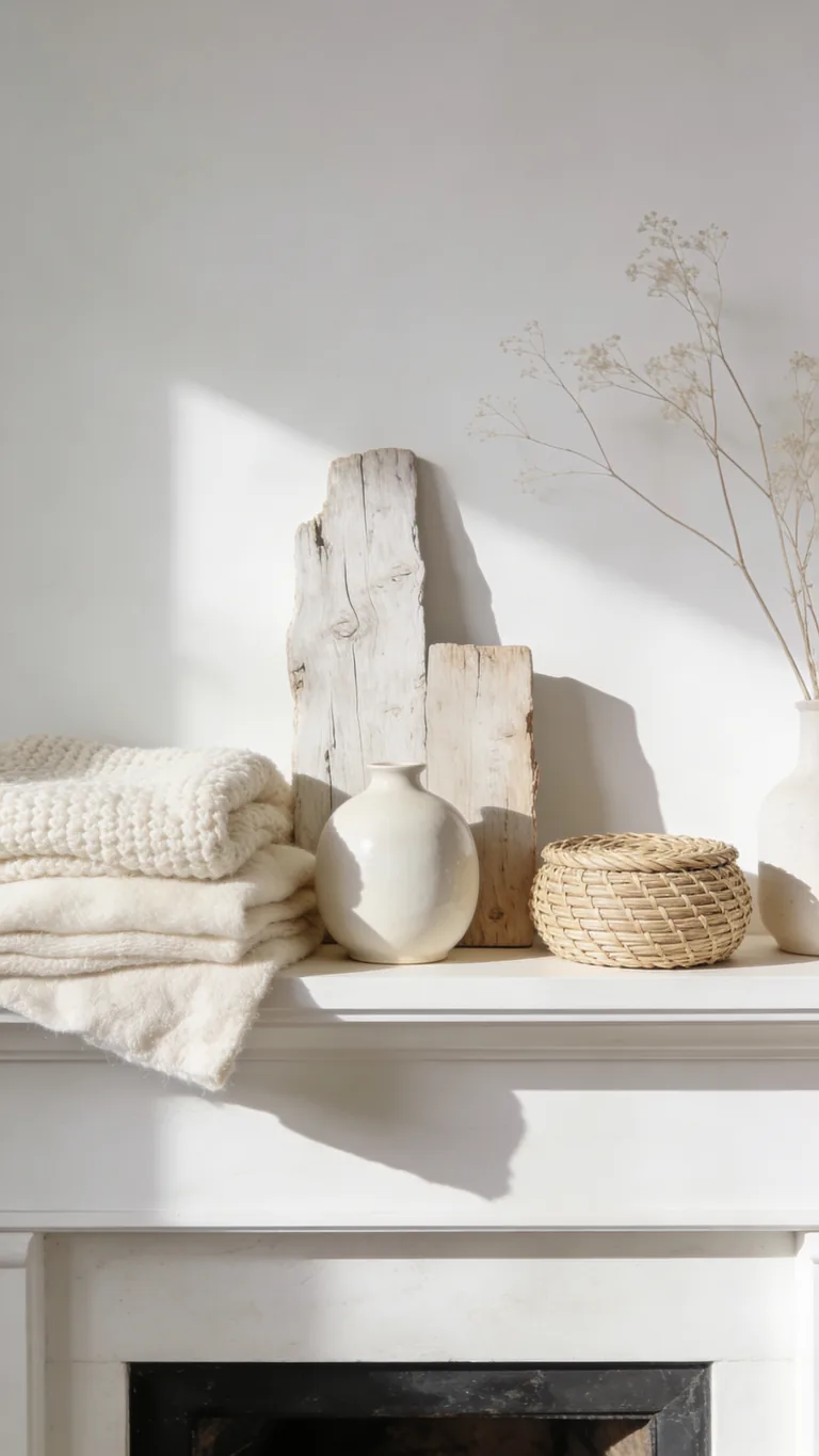 Mix Plenty of Texture - white and cream fall mantel decor idea
