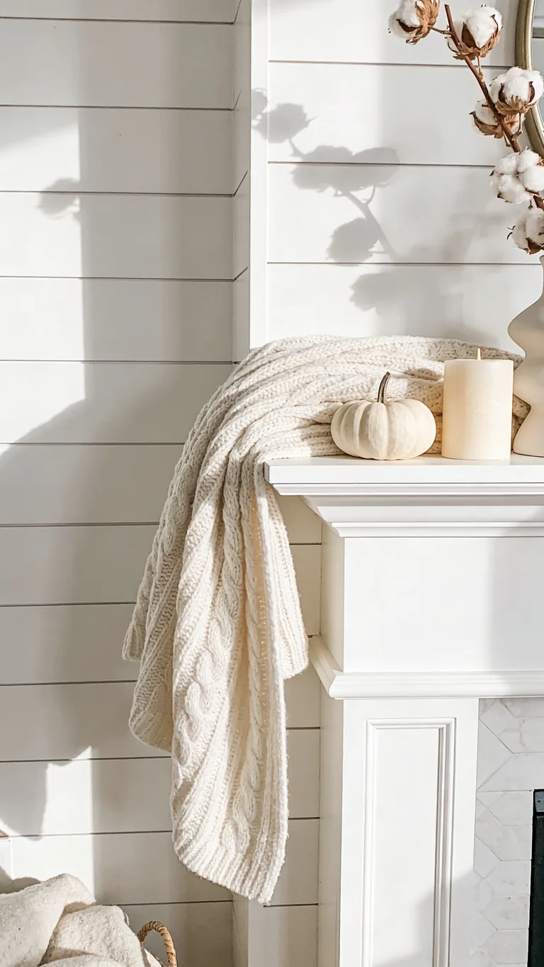 Add Cozy Cream Knit - white and cream fall mantel decor idea