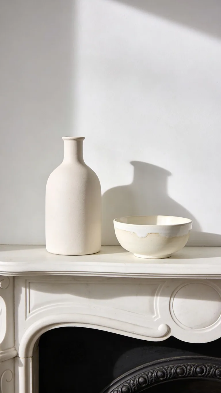 Use Cream Ceramics - white and cream fall mantel decor idea