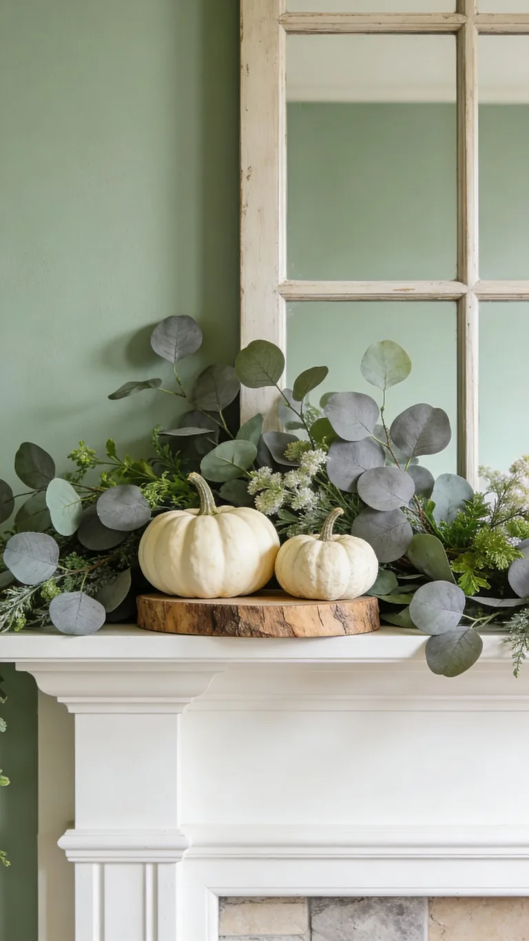 Start With Soft Sage - sage green fall mantel decor idea