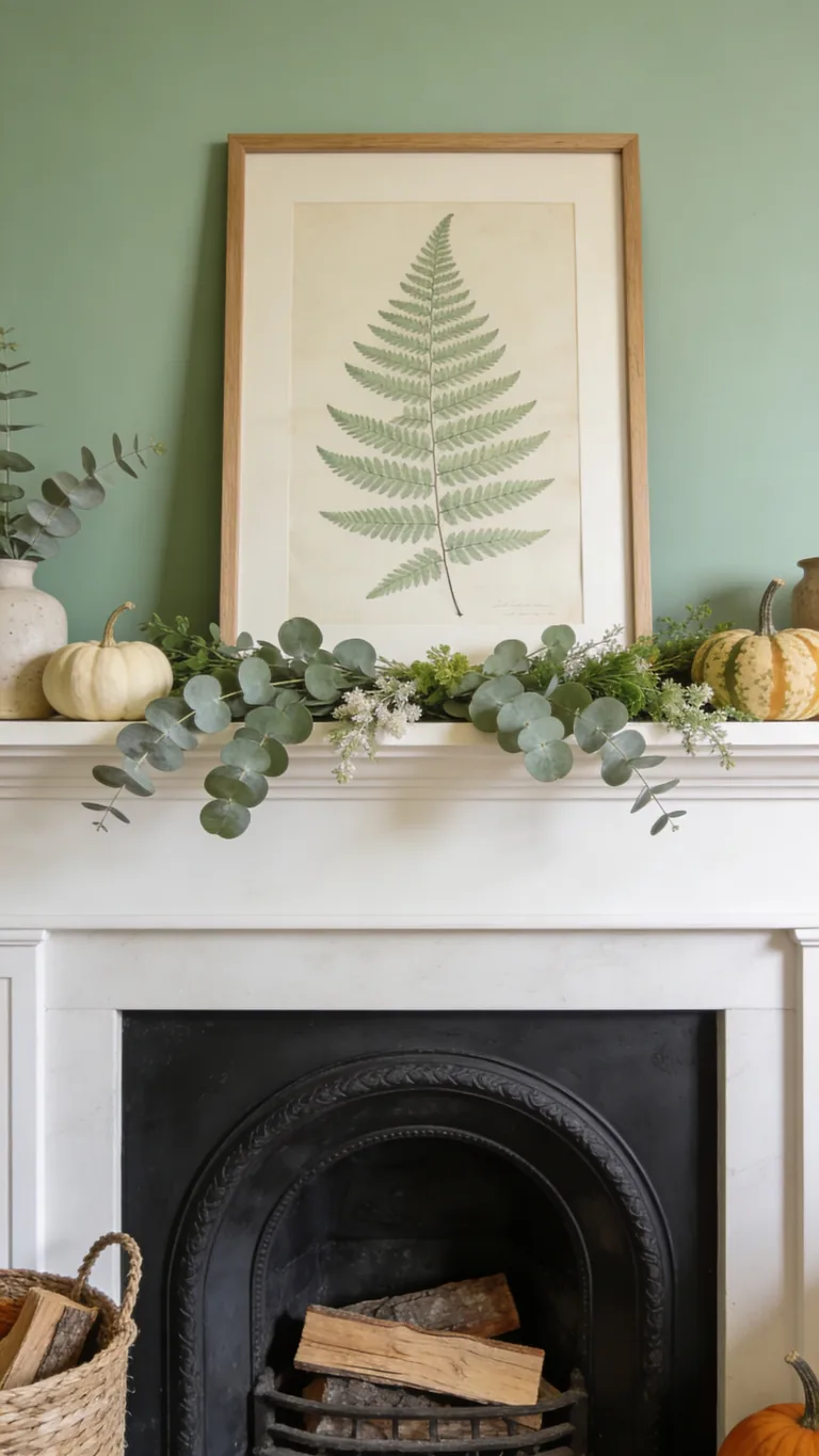 Lean a Sage or Botanical Print - sage green fall mantel decor idea